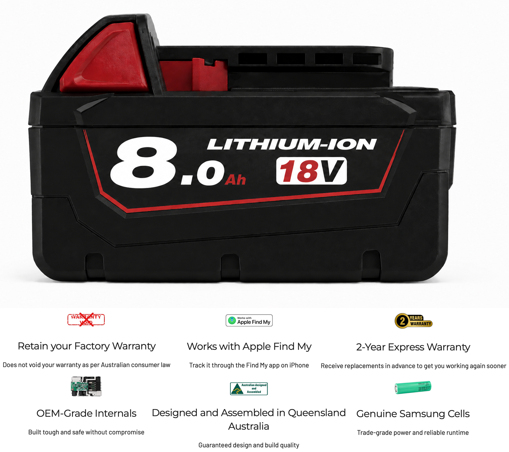 8AH Milwaukee M18 18V Compatible Battery